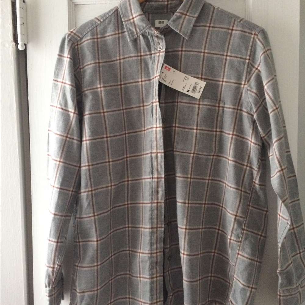 Uniqlo flannel shirt, size M, gray, new